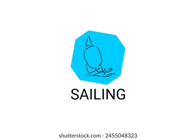 sailing sport vector line icon. Athlete is sailing on a ship in the sea sport pictogram, vector illustration.