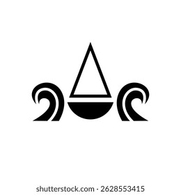 Sailing symbol with waves representing nautical adventure and ocean exploration