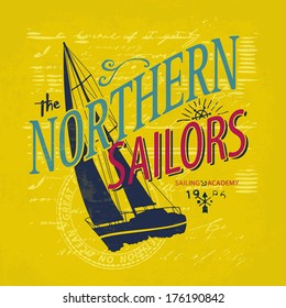 Sailing themed t shirt print design.