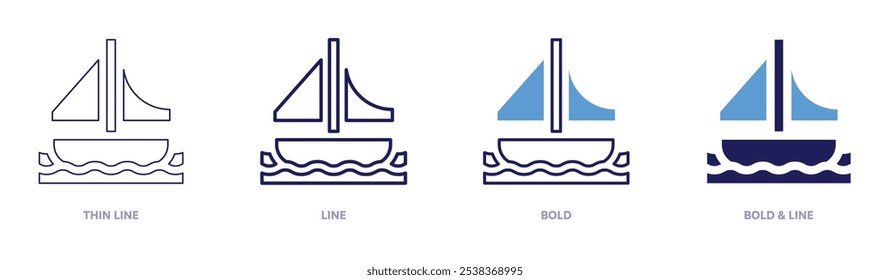 Sailing travel icon in 4 different styles. Thin Line, Line, Bold, and Bold Line. Duotone style. Editable stroke.