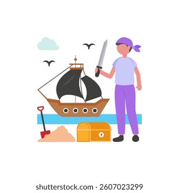 Sailing with Treasure Hunters Vector Illustration