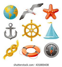 Sailing vacation and navigation elements colorful icon set
