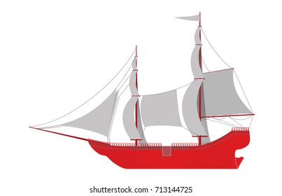 Sailing vessel. Brig. vector illustration, flat style design. Isolated on a white background.