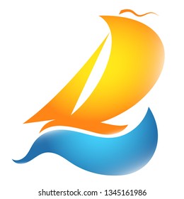 Sailing vessel floats on a blue wave