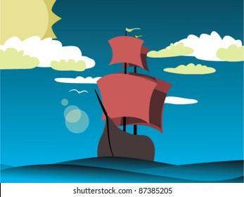 Sailing vessel in the high sea
