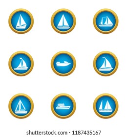 Sailing vessel icons set. Flat set of 9 sailing vessel vector icons for web isolated on white background