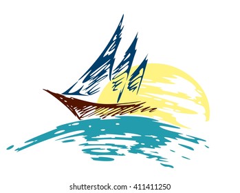 sailing vessel Logo in the sea.