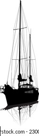 Sailing vessel on pier. Vector silhouette.
