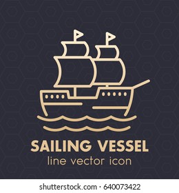 sailing vessel, ship linear vector icon