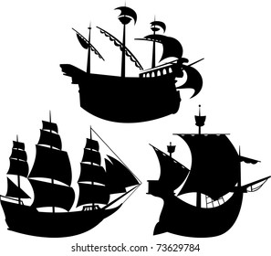 Sailing vessel silhouettes set