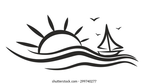 sailing vessel Sketch in the sea.