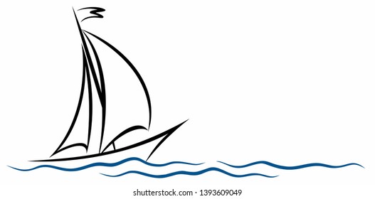 Sailing Vessel Symbol with wave.