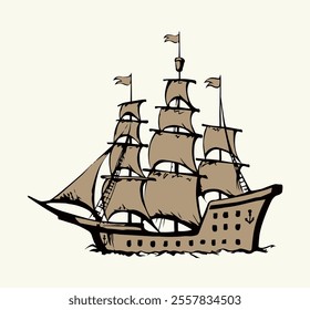 Sailing vessel. Vector drawing ship