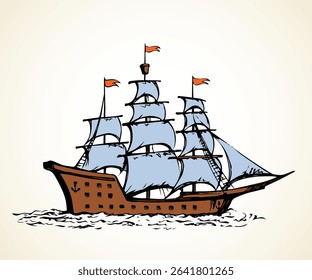 Sailing vessel. Vector drawing ship