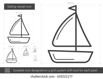 Sailing vessel vector line icon isolated on white background. Sailing vessel line icon for infographic, website or app. Scalable icon designed on a grid system.