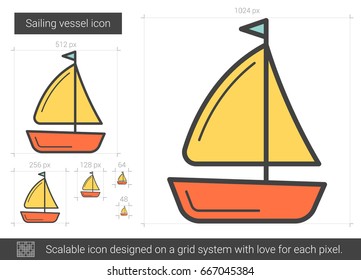 Sailing vessel vector line icon isolated on white background. Sailing vessel line icon for infographic, website or app. Scalable icon designed on a grid system.