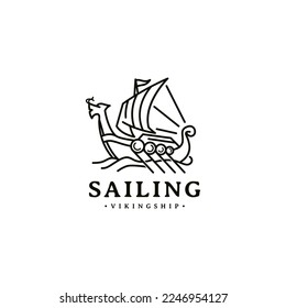 sailing viking ship logo design inspiration with line art style