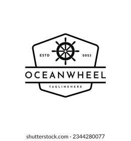 Sailing wheel logo design idea vintage stamp retro, ocean wheel logo design idea