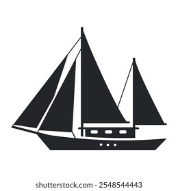 Sailing yacht black silhouette minimalist icon vector flat illustration. Nautical sail vessel sailboat yachting marine journey travel transportation sport speedboat for sea adventure