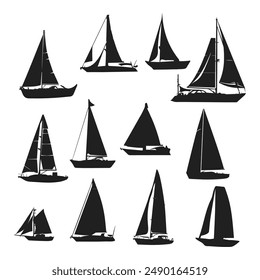  Sailing yacht, boat, ship silhouettes Vector