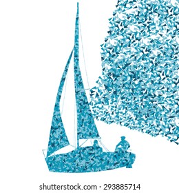 Sailing yacht, boat ship vector background concept made of fragments