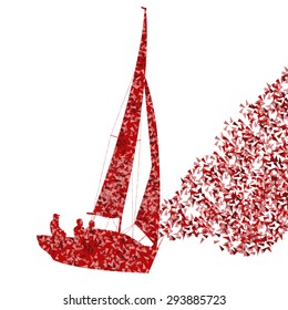 Sailing yacht, boat ship vector background concept made of fragments