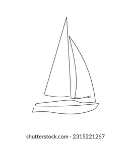 Sailing yacht drawn in one continuous line. One line drawing, minimalism. Vector illustration.