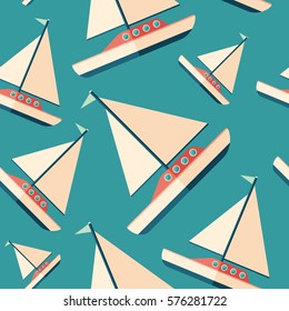 Sailing yacht flat icon seamless pattern.
