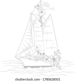 sailing yacht with flowers graphics