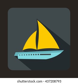 Sailing yacht icon, flat style