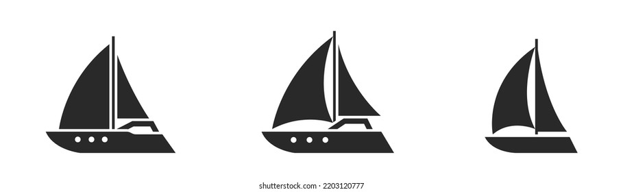 sailing yacht icon set. sailboats for sea travel. sail transport symbols. isolated vector images in simple style