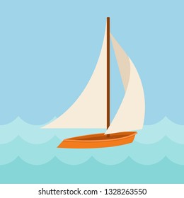 Sailing yacht. Yacht icon. Waves. Vector illustration EPS 10.