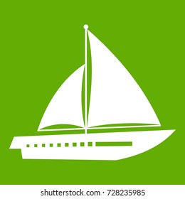 Sailing yacht icon white isolated on green background. Vector illustration