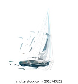 Sailing yacht, isolated vector low polygonal illustration, geometric drawing from triangles. Regatta