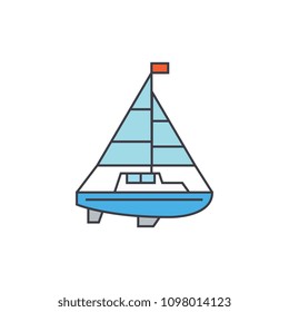 Sailing yacht line icon concept. Sailing yacht flat vector sign, symbol, illustration.
