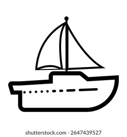 Ícone da linha de veleiro com design elegante, símbolo de veleiro para viagem marítima de luxo, aventura marítima e ícone de viagem do oceano