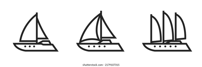 sailing yacht line icon set. sea vessel and travel symbol. isolated vector image in simple style