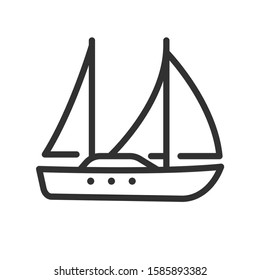 Sailing yacht, linear icon. Editable stroke