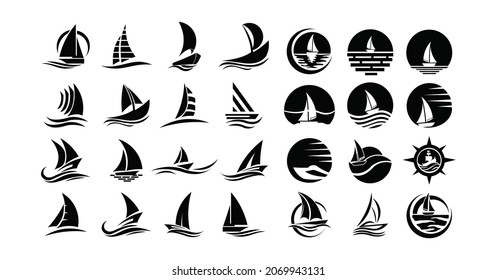 Sailing Yacht Logo design template,sailboat,Flat yacht icons. Boat logo on white background.