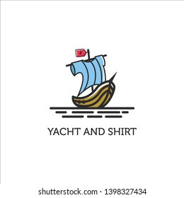 sailing yacht logo with the shirt on the sail screen idea, colorful and youthful