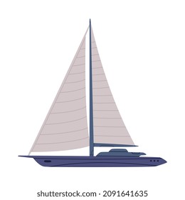 Sailing Yacht with Mast as Watercraft or Swimming Water Vessel Vector Illustration