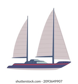 Sailing Yacht with Mast as Watercraft or Swimming Water Vessel Vector Illustration