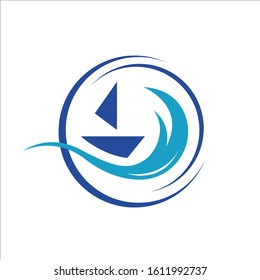 sailing yacht on the water wave template concept ship boat logo design vector