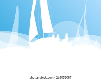 Sailing yacht race vector background transportation competition concept in light blue and white colors