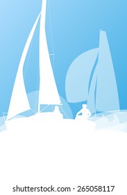 Sailing yacht race vector background transportation competition concept in light blue and white colors