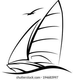 sailing, yacht racing sailing sailing over the waves, symbol, vector illustration