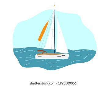 Sailing yacht sails on the sea. sailing regatta on the high seas symbol, icon for sport.