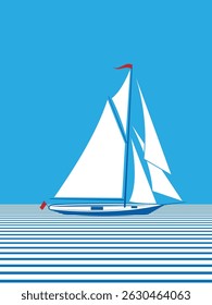 Sailing yacht sails in the sea. Vector illustration. Sketch for creativity.