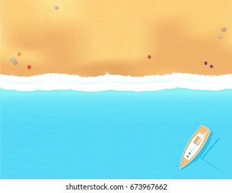 sailing yacht and sea beach with sand and waves