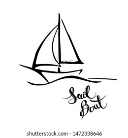 Sailing yacht in the sea icon. Line doodle sketch. Editable stroke icon.